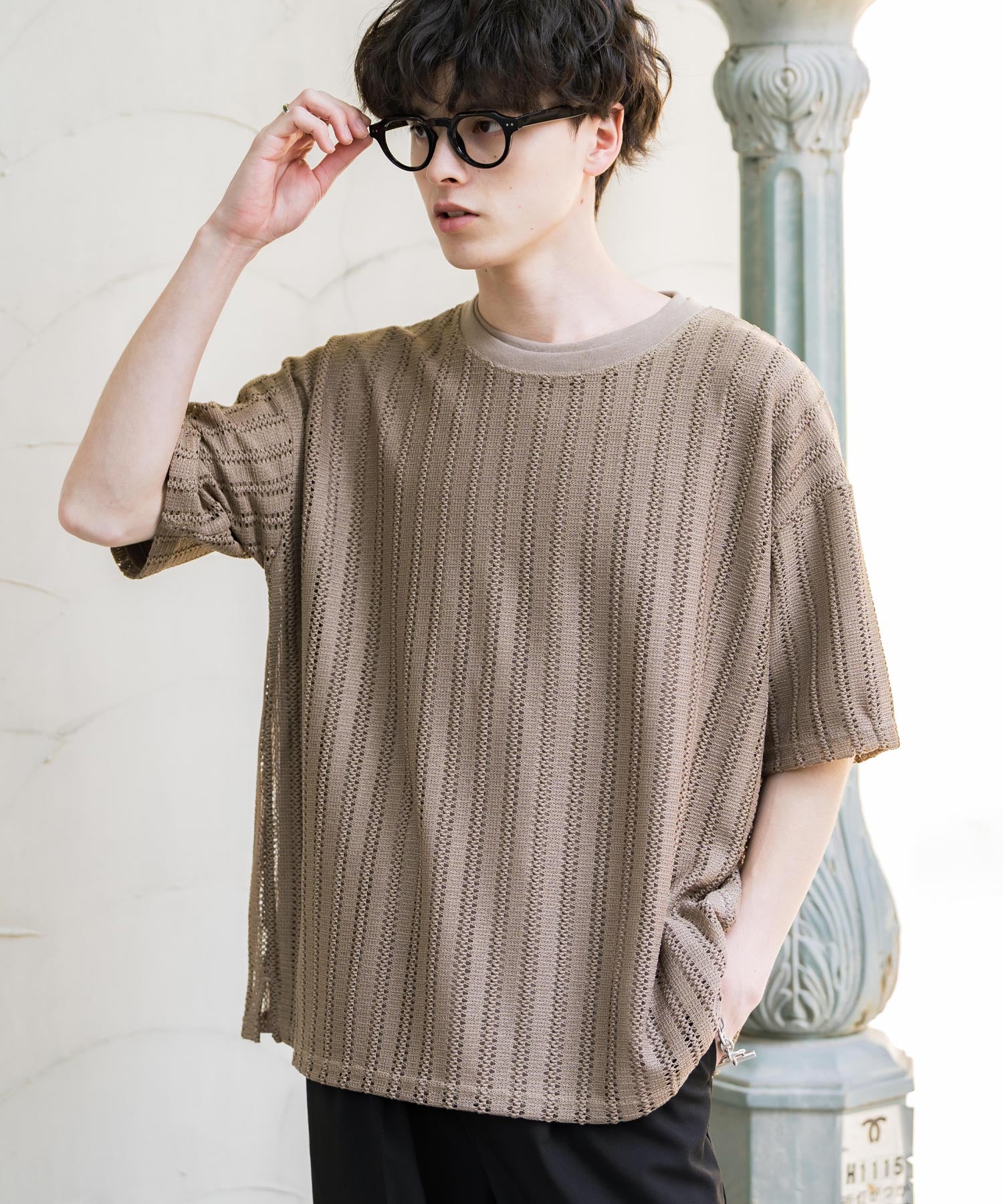 オーバーサイズ 透かし編みアンサンブル半袖Tシャツ