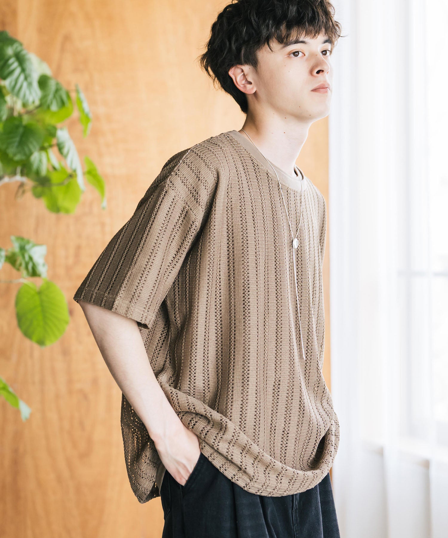 オーバーサイズ 透かし編みアンサンブル半袖Tシャツ