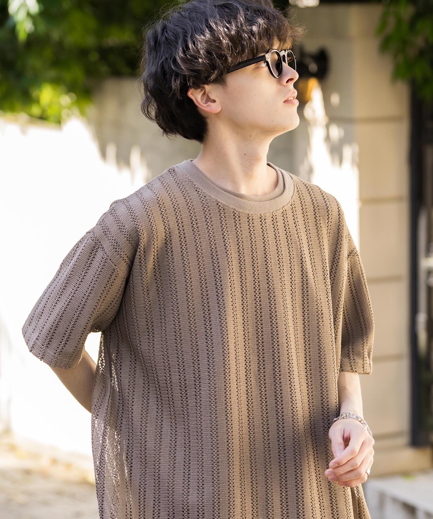 オーバーサイズ 透かし編みアンサンブル半袖Tシャツ