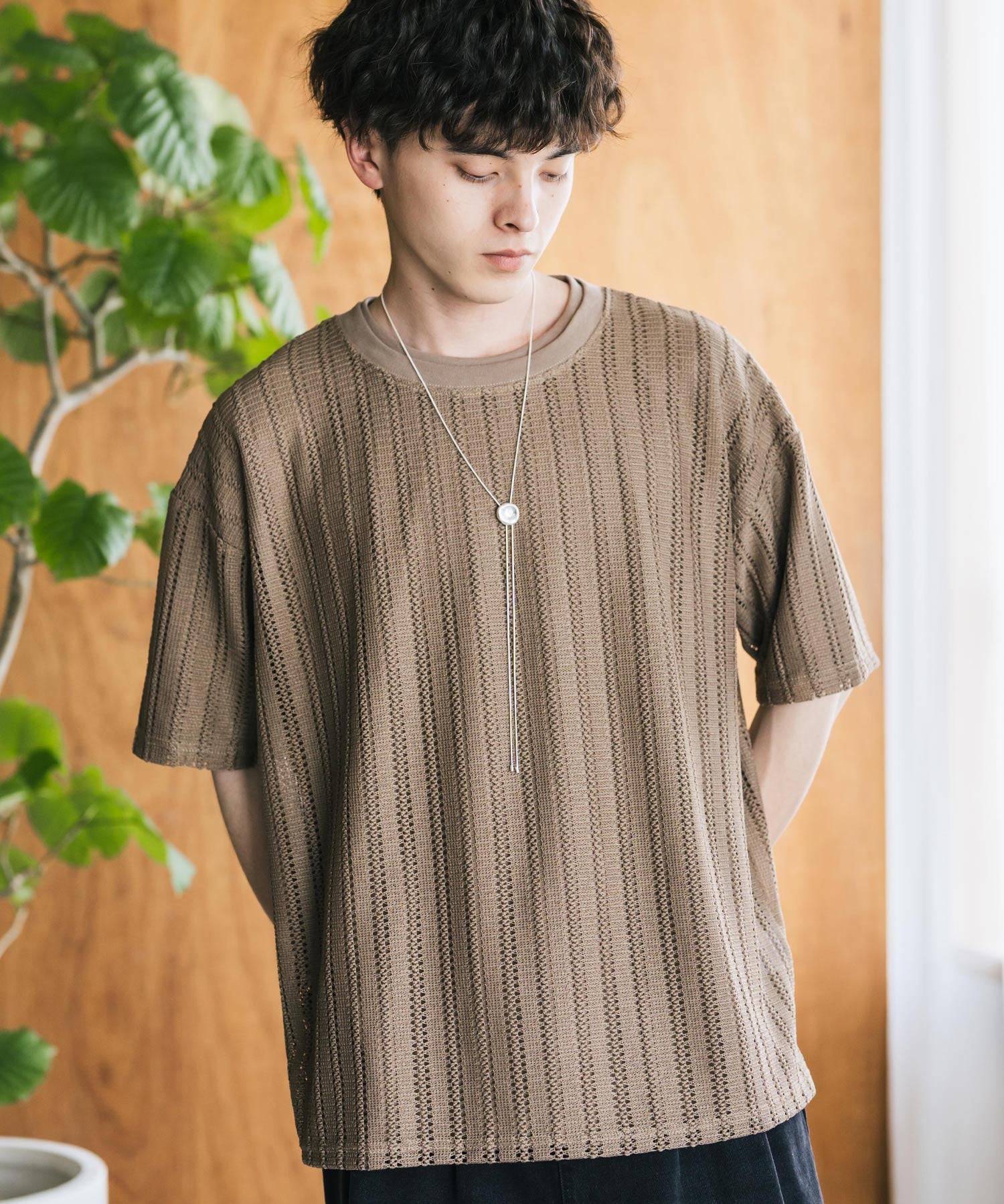 オーバーサイズ 透かし編みアンサンブル半袖Tシャツ