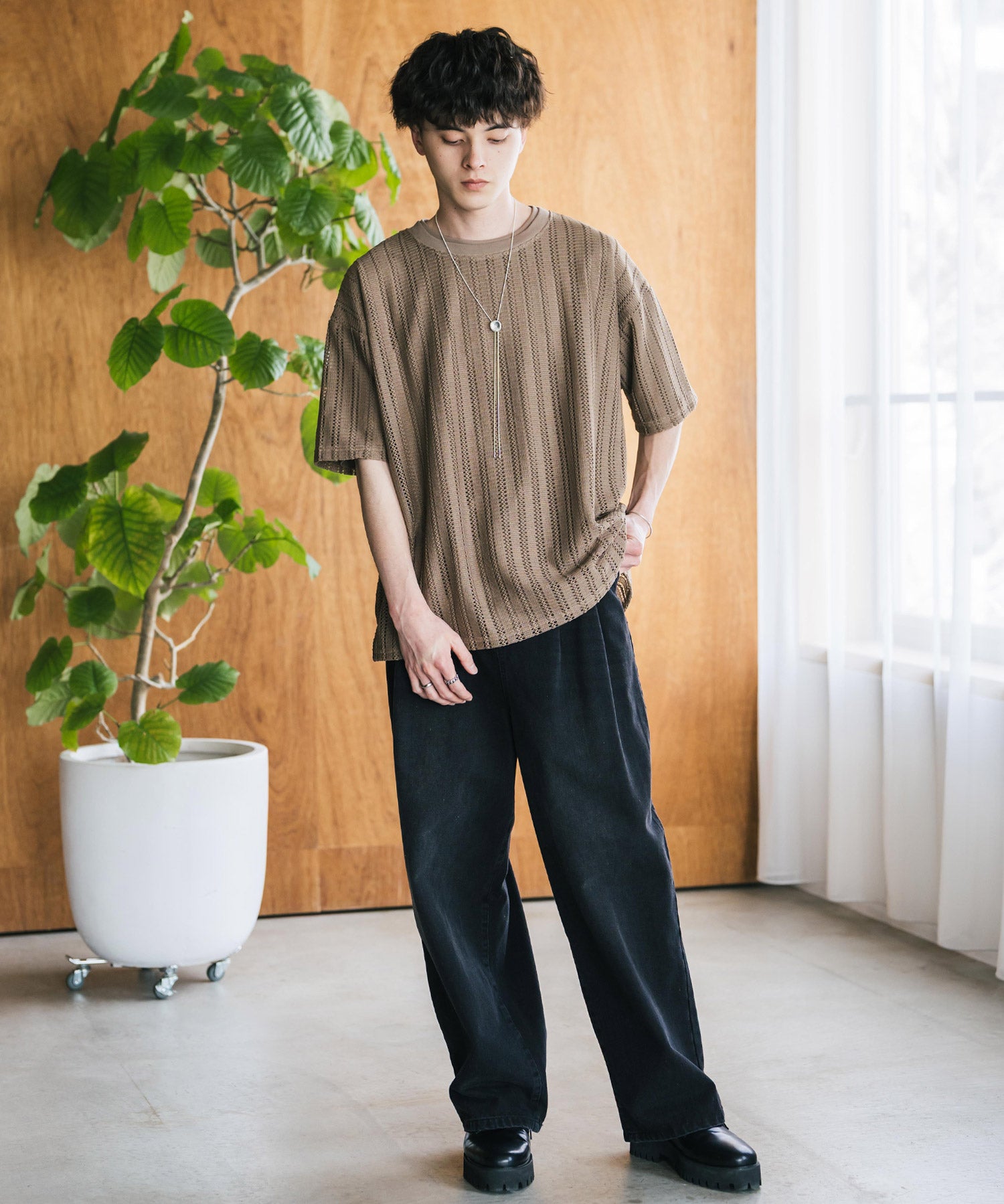 オーバーサイズ 透かし編みアンサンブル半袖Tシャツ
