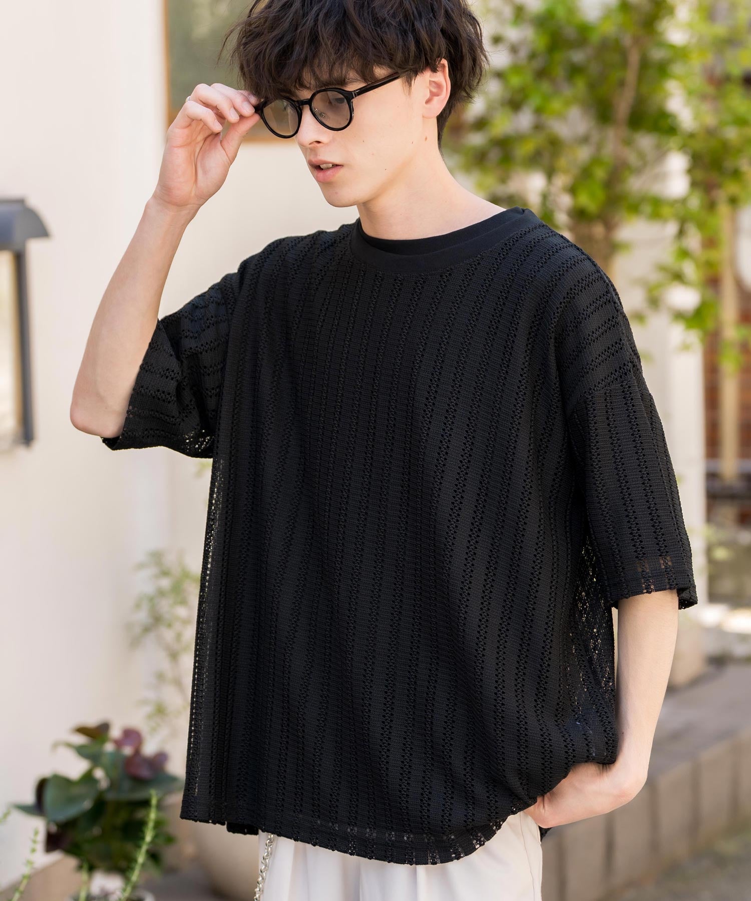 オーバーサイズ 透かし編みアンサンブル半袖Tシャツ