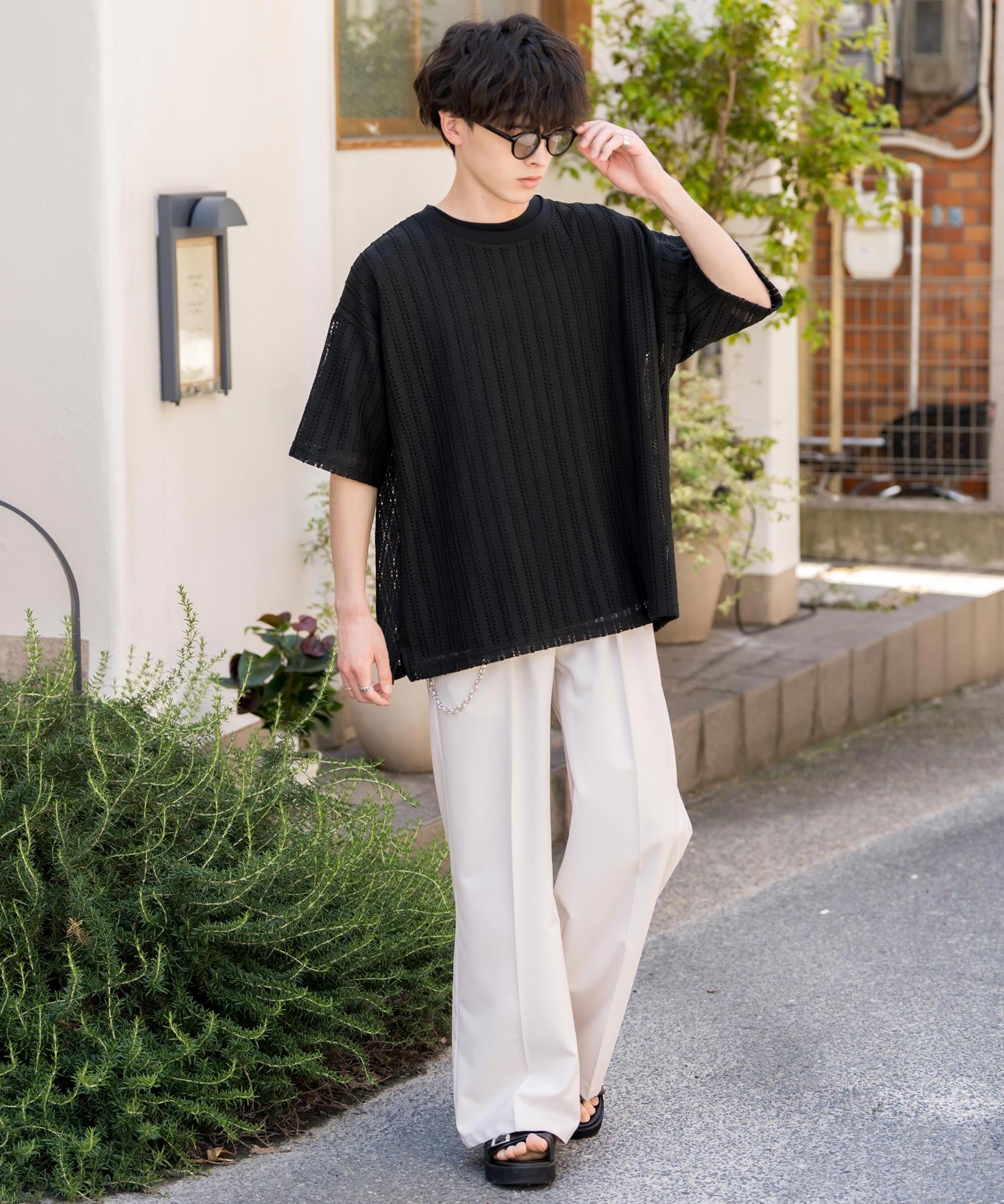 オーバーサイズ 透かし編みアンサンブル半袖Tシャツ