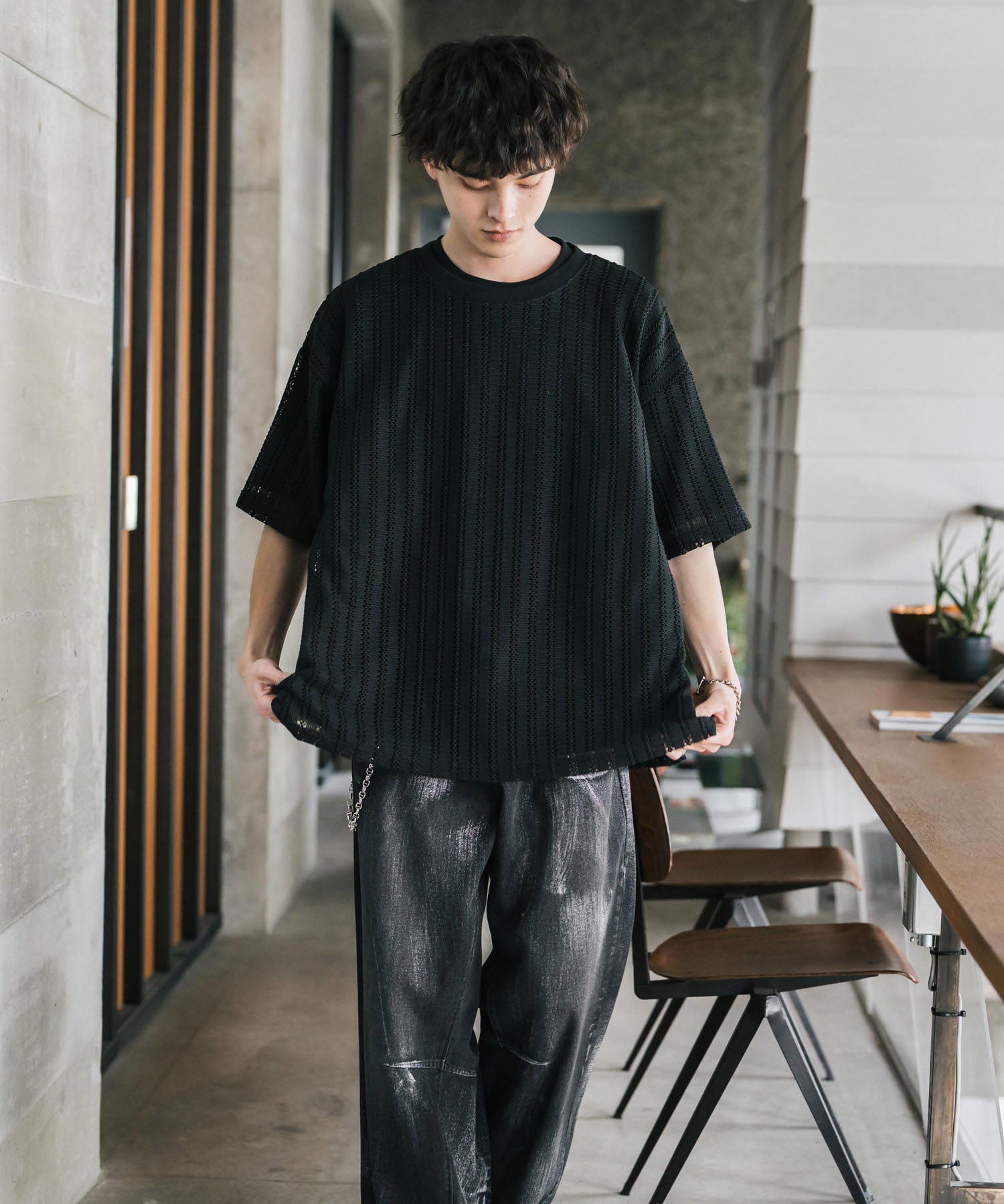 オーバーサイズ 透かし編みアンサンブル半袖Tシャツ