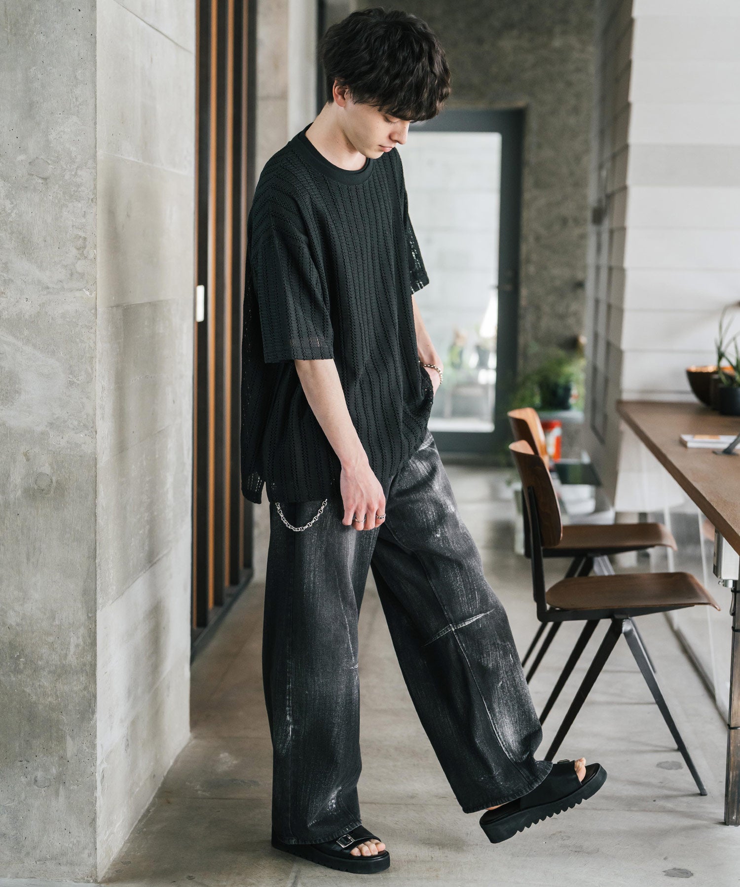 オーバーサイズ 透かし編みアンサンブル半袖Tシャツ