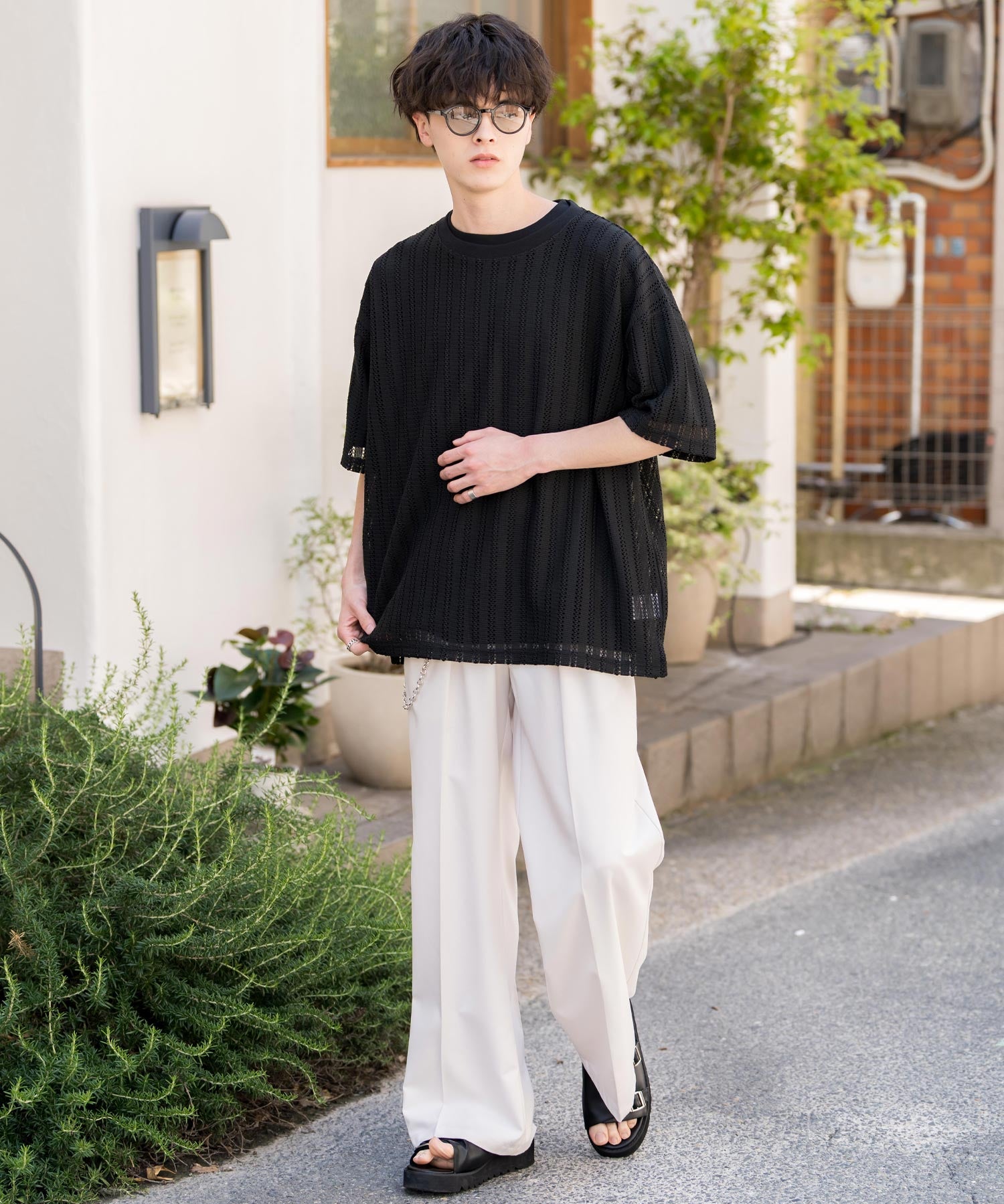 オーバーサイズ 透かし編みアンサンブル半袖Tシャツ