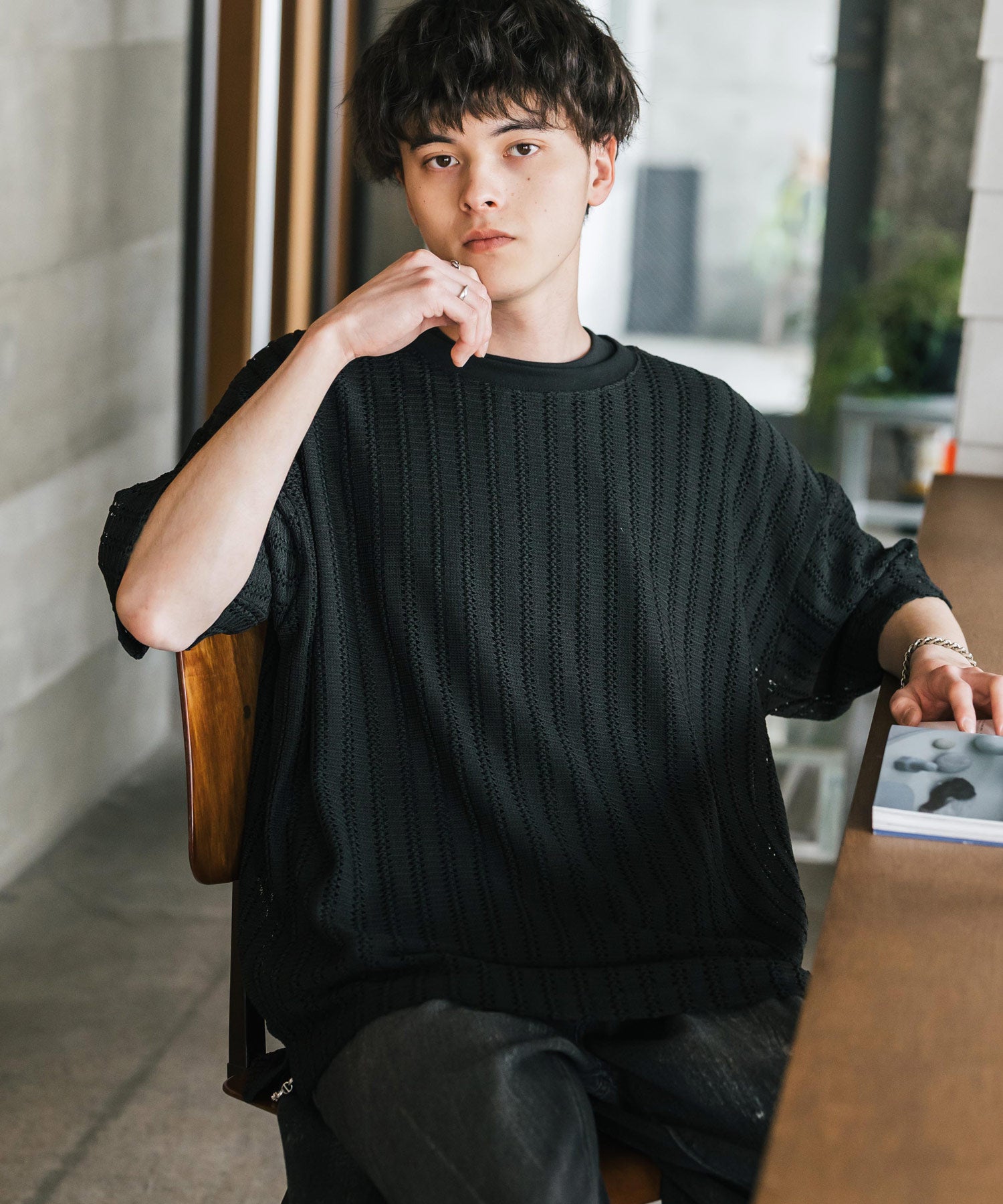 オーバーサイズ 透かし編みアンサンブル半袖Tシャツ