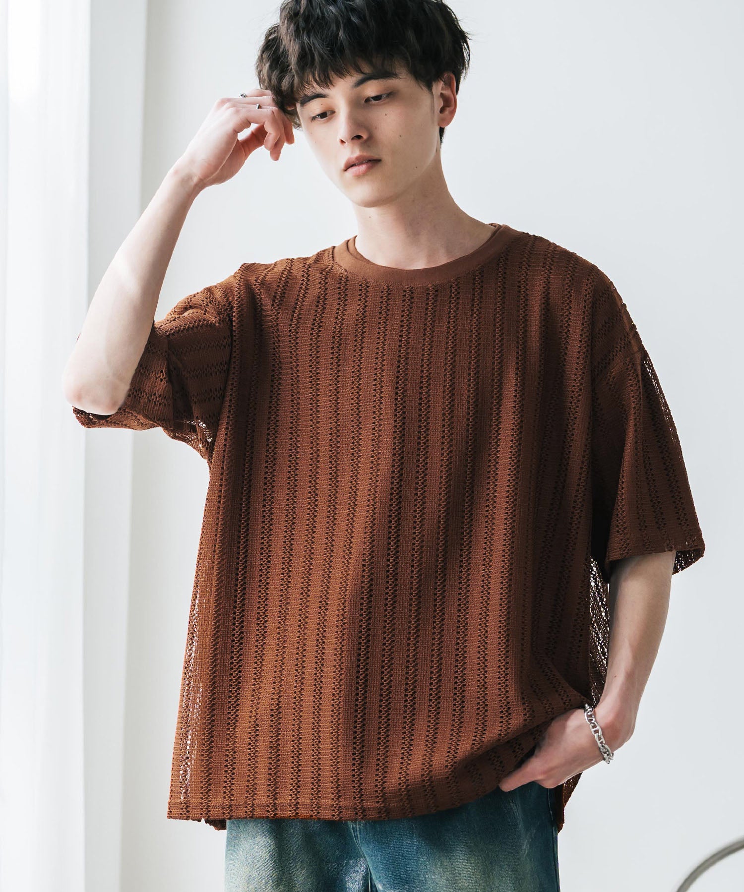 オーバーサイズ 透かし編みアンサンブル半袖Tシャツ