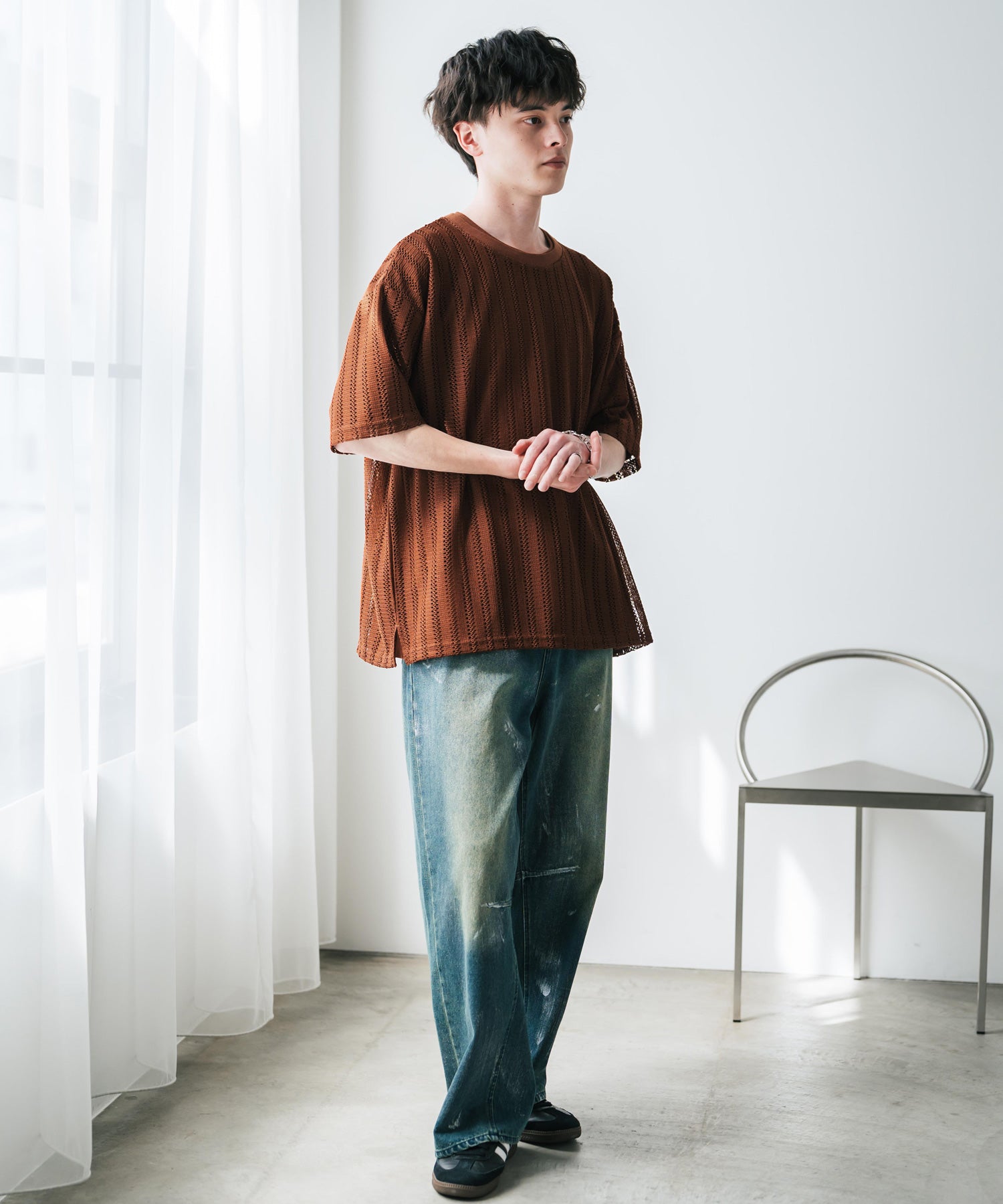 オーバーサイズ 透かし編みアンサンブル半袖Tシャツ