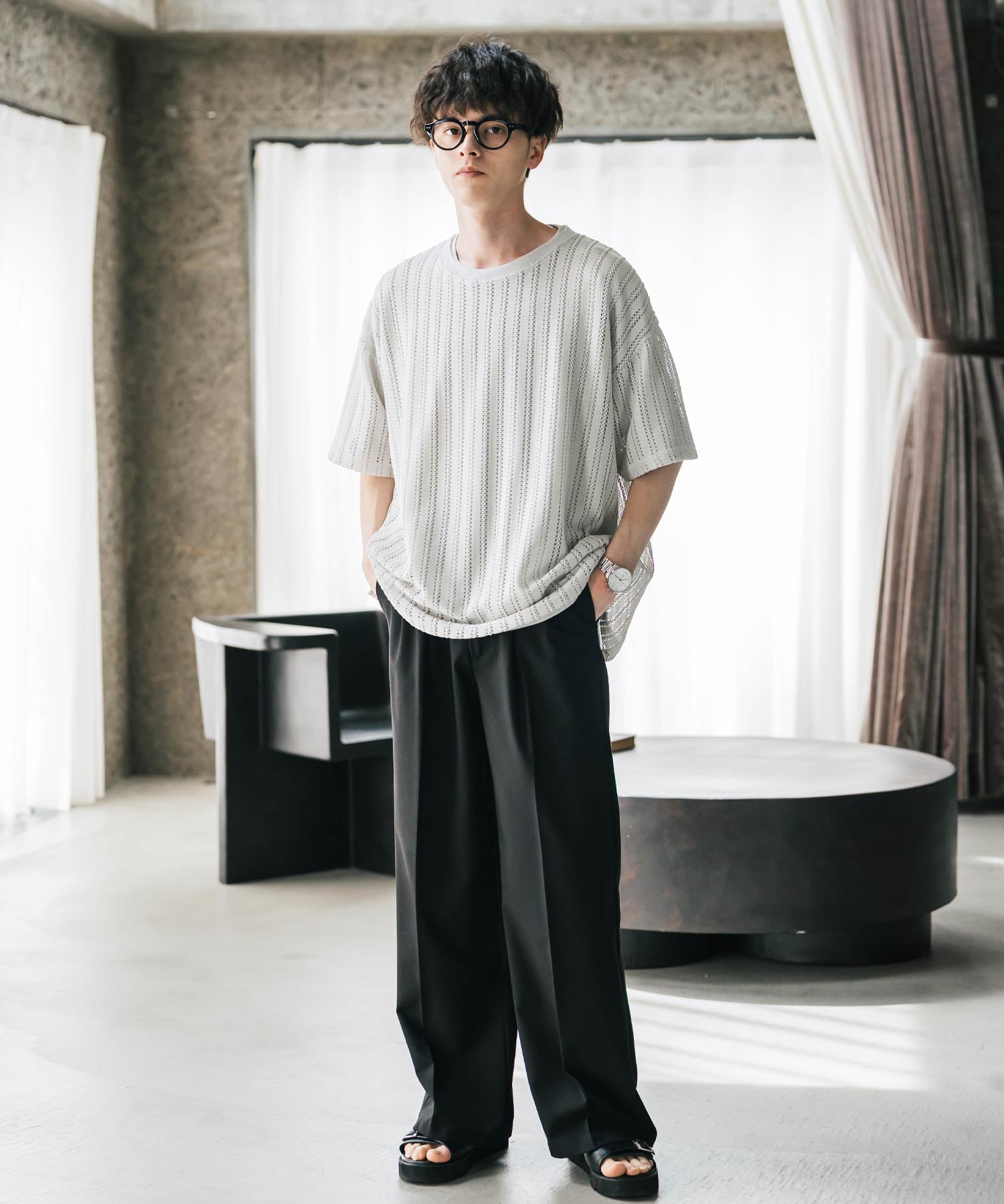 オーバーサイズ 透かし編みアンサンブル半袖Tシャツ