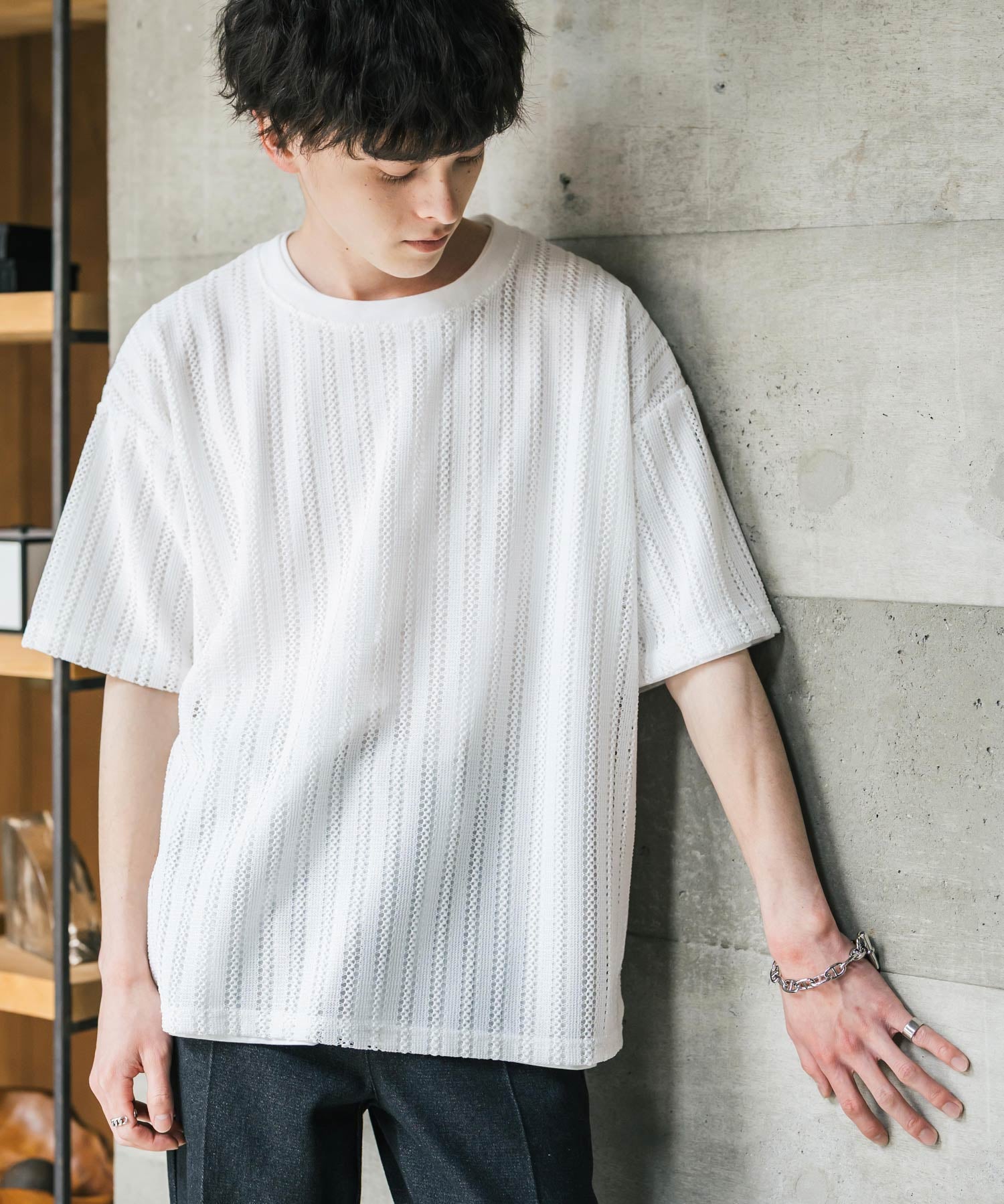 オーバーサイズ 透かし編みアンサンブル半袖Tシャツ