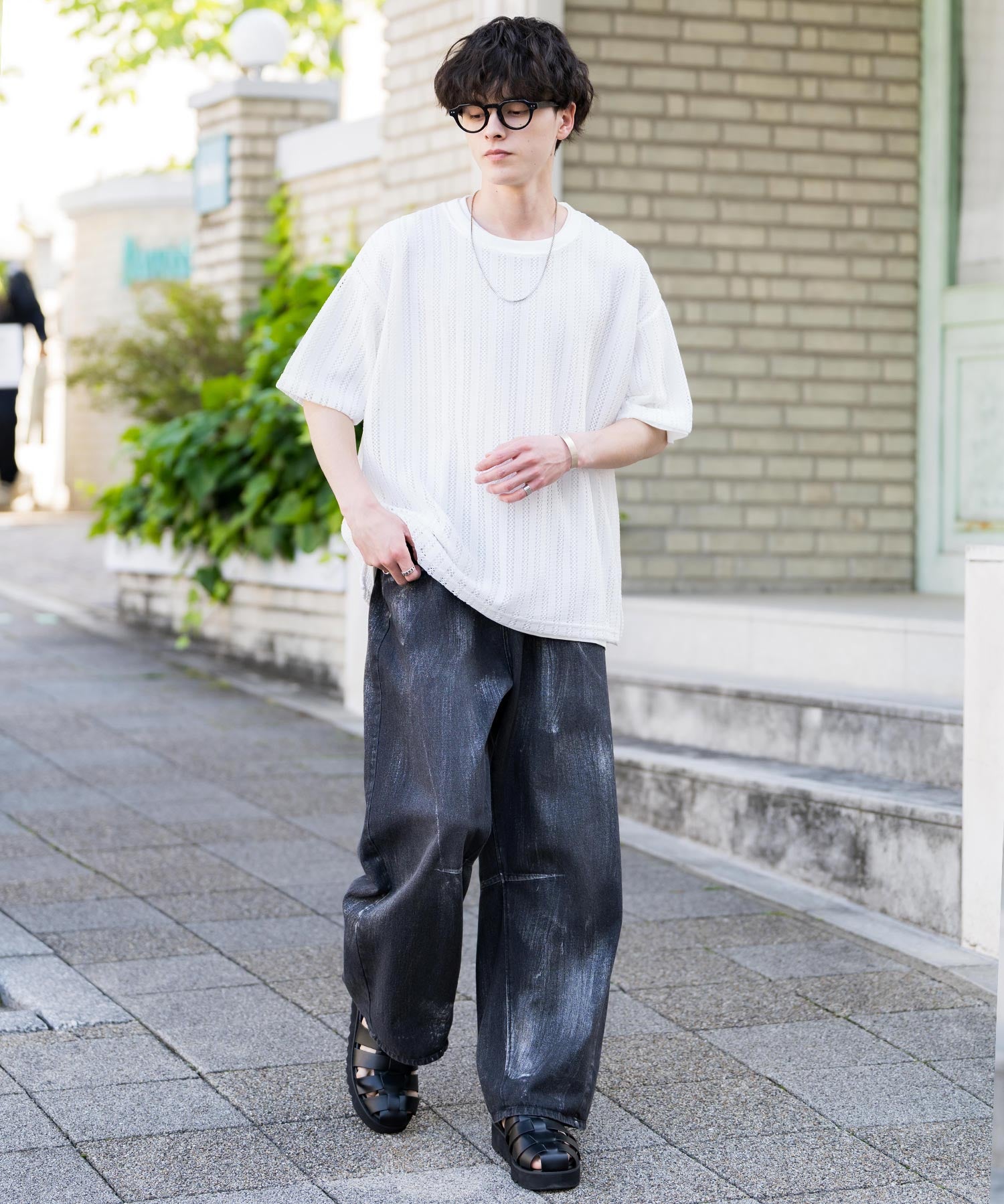 オーバーサイズ 透かし編みアンサンブル半袖Tシャツ