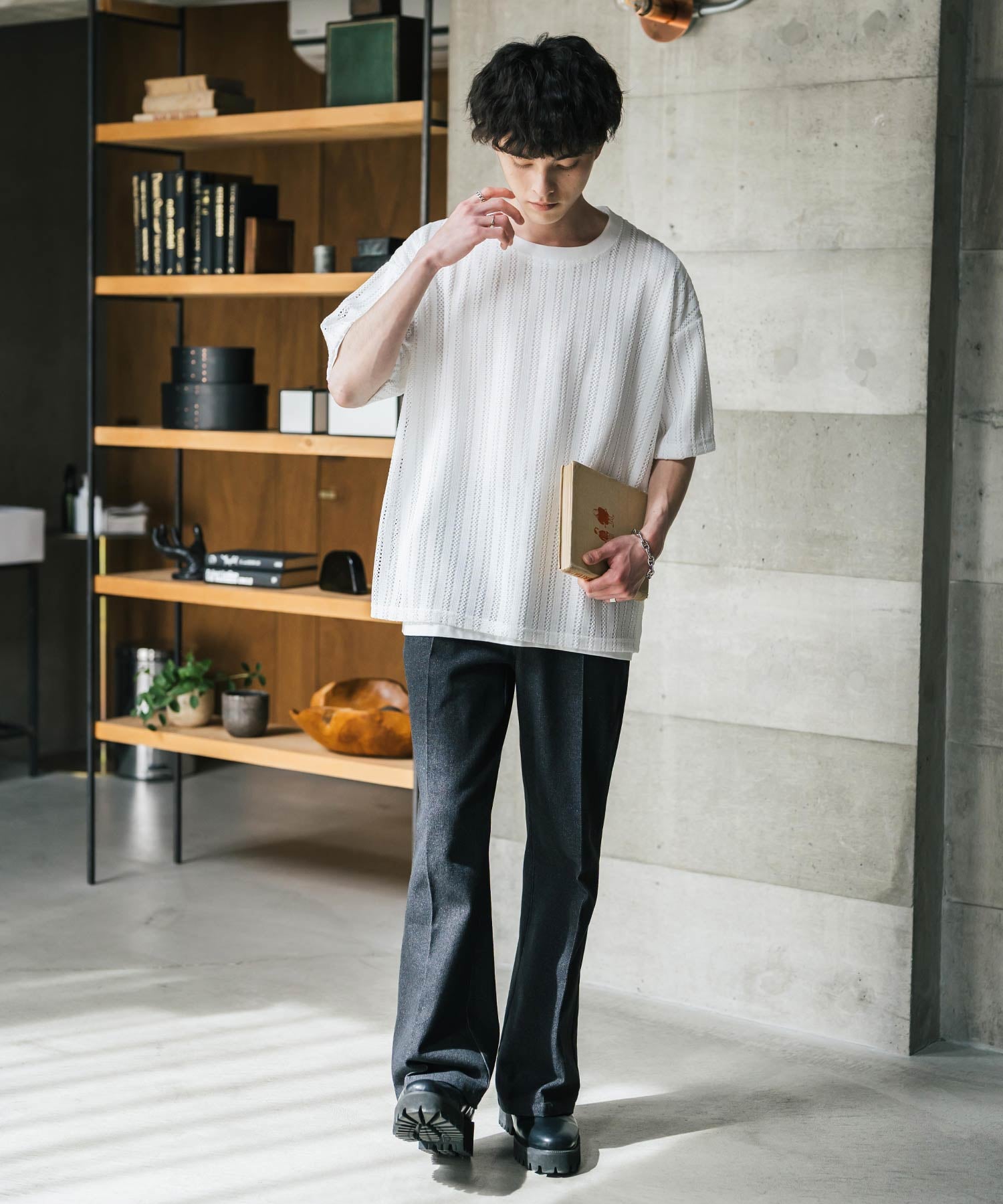 オーバーサイズ 透かし編みアンサンブル半袖Tシャツ
