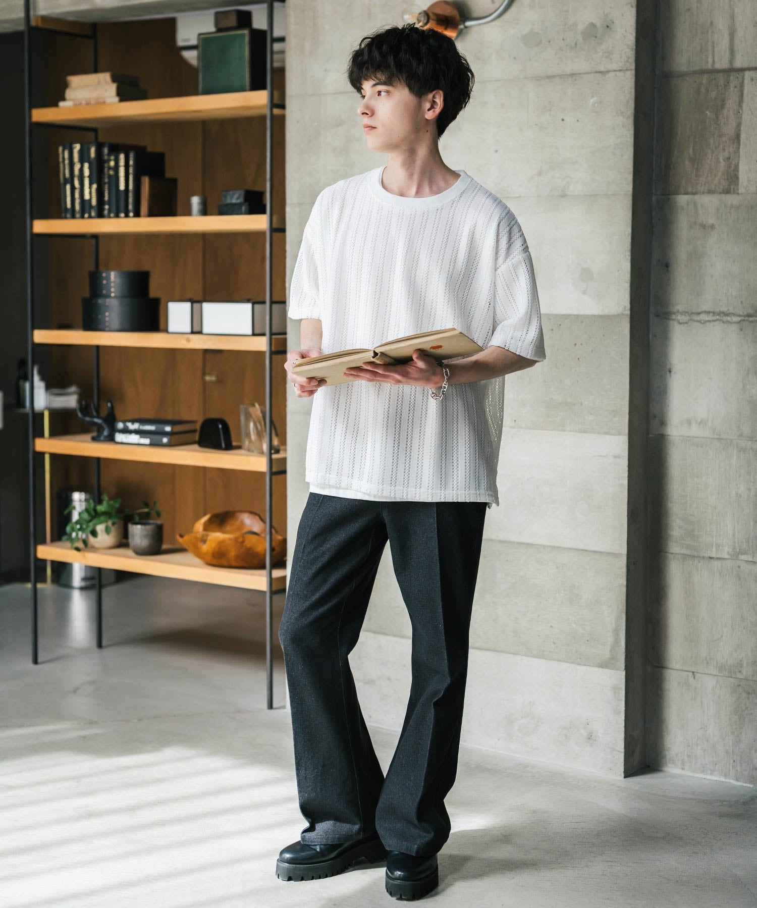 オーバーサイズ 透かし編みアンサンブル半袖Tシャツ