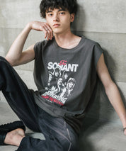 オーバーサイズ ピグメントライクグラフィックプリントノースリーブTシャツ