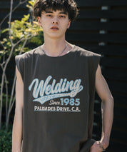 オーバーサイズ ピグメントライクグラフィックプリントノースリーブTシャツ