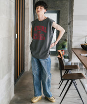 オーバーサイズ ピグメントライクグラフィックプリントノースリーブTシャツ