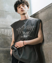 オーバーサイズ ピグメントライクグラフィックプリントノースリーブTシャツ