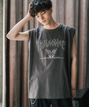 オーバーサイズ ピグメントライクグラフィックプリントノースリーブTシャツ