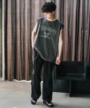 オーバーサイズ ピグメントライクグラフィックプリントノースリーブTシャツ