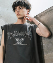 オーバーサイズ ピグメントライクグラフィックプリントノースリーブTシャツ