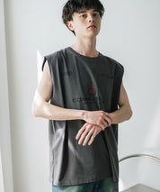 オーバーサイズ ピグメントライクグラフィックプリントノースリーブTシャツ