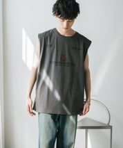 オーバーサイズ ピグメントライクグラフィックプリントノースリーブTシャツ
