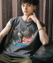 オーバーサイズ ピグメントライクグラフィックプリントノースリーブTシャツ