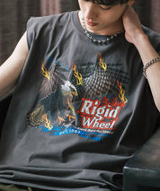 オーバーサイズ ピグメントライクグラフィックプリントノースリーブTシャツ