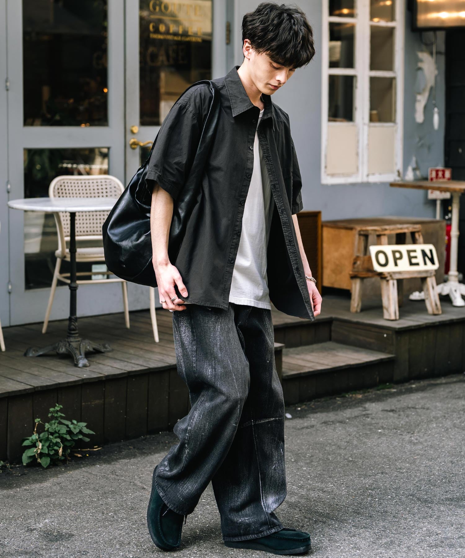 オーバーサイズ ピグメントダイ加工 レギュラーカラー半袖ブロードシャツ