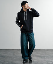 Champion チャンピオン オーバーサイズ袖ラインロゴ裏毛プルオーバーパーカー Mens Hooded Sweatshirt