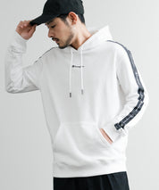 Champion チャンピオン オーバーサイズ袖ラインロゴ裏毛プルオーバーパーカー Mens Hooded Sweatshirt