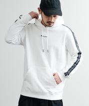 Champion チャンピオン オーバーサイズ袖ラインロゴ裏毛プルオーバーパーカー Mens Hooded Sweatshirt
