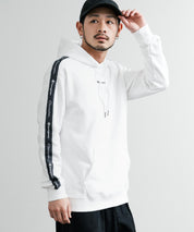 Champion チャンピオン オーバーサイズ袖ラインロゴ裏毛プルオーバーパーカー Mens Hooded Sweatshirt