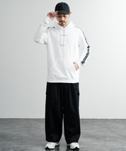 Champion チャンピオン オーバーサイズ袖ラインロゴ裏毛プルオーバーパーカー Mens Hooded Sweatshirt