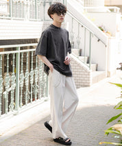 オーバーサイズ ケミカルウォッシュワンポイントフラワープリント半袖Tシャツ