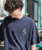 オーバーサイズ ケミカルウォッシュワンポイントフラワープリント半袖Tシャツ