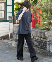オーバーサイズ ケミカルウォッシュワンポイントフラワープリント半袖Tシャツ