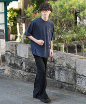 オーバーサイズ ケミカルウォッシュワンポイントフラワープリント半袖Tシャツ