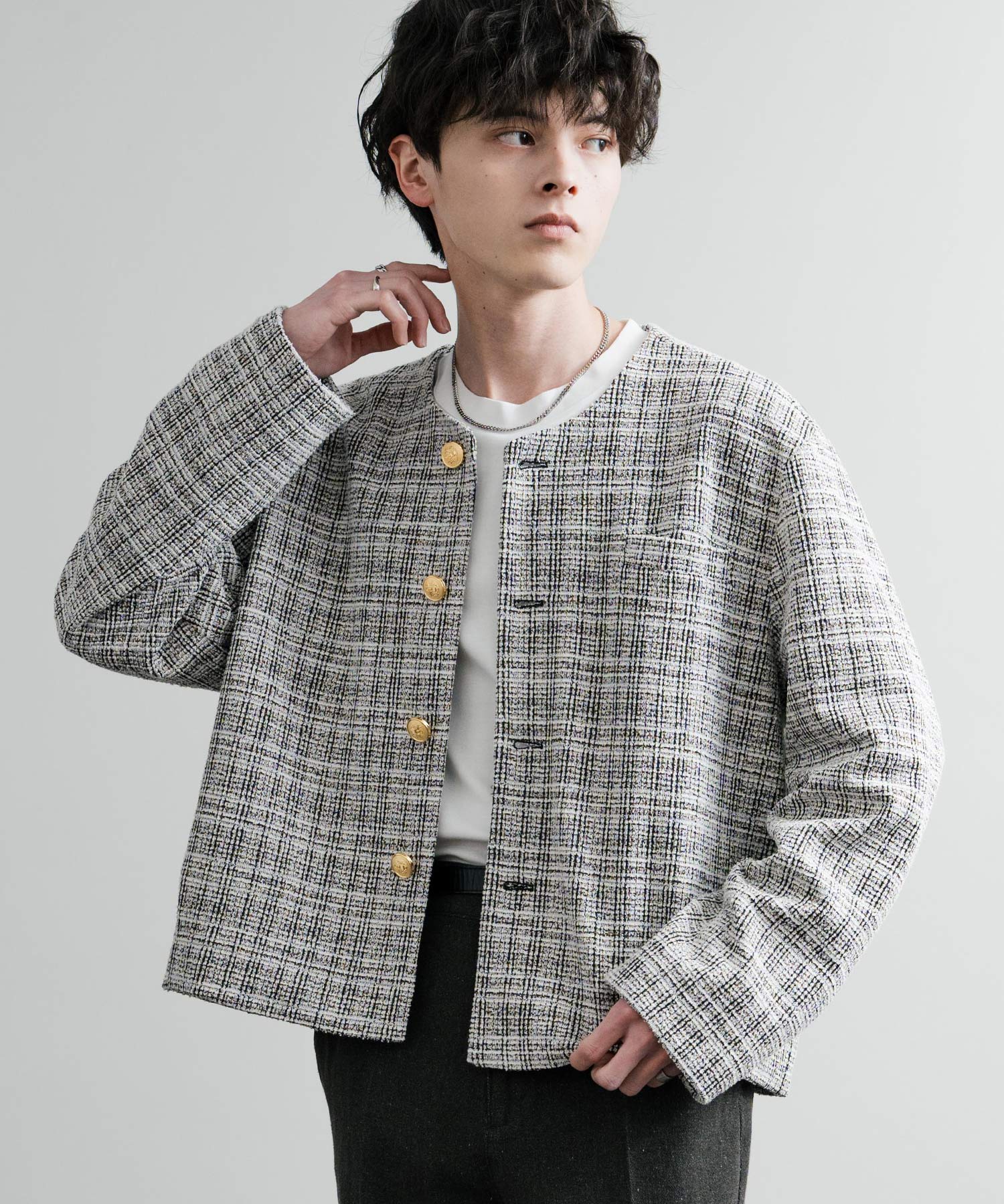 美品 Theory チェック ツイード オフショルダージャケット メーガン妃着用 ショートツイードジャケット – Darich