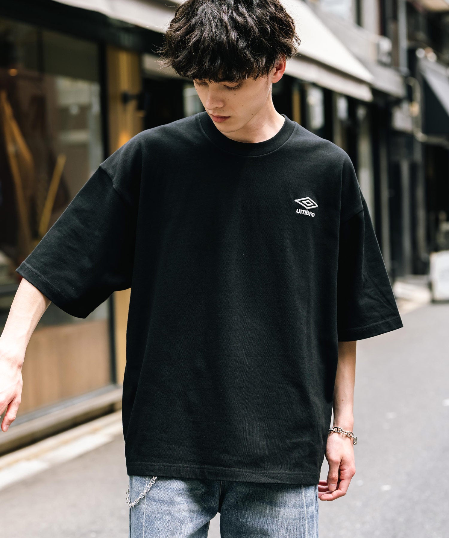 UMBRO アンブロ 別注コラボ オーバーサイズワンポイントロゴ刺繍クルーネック半袖Tシャツ