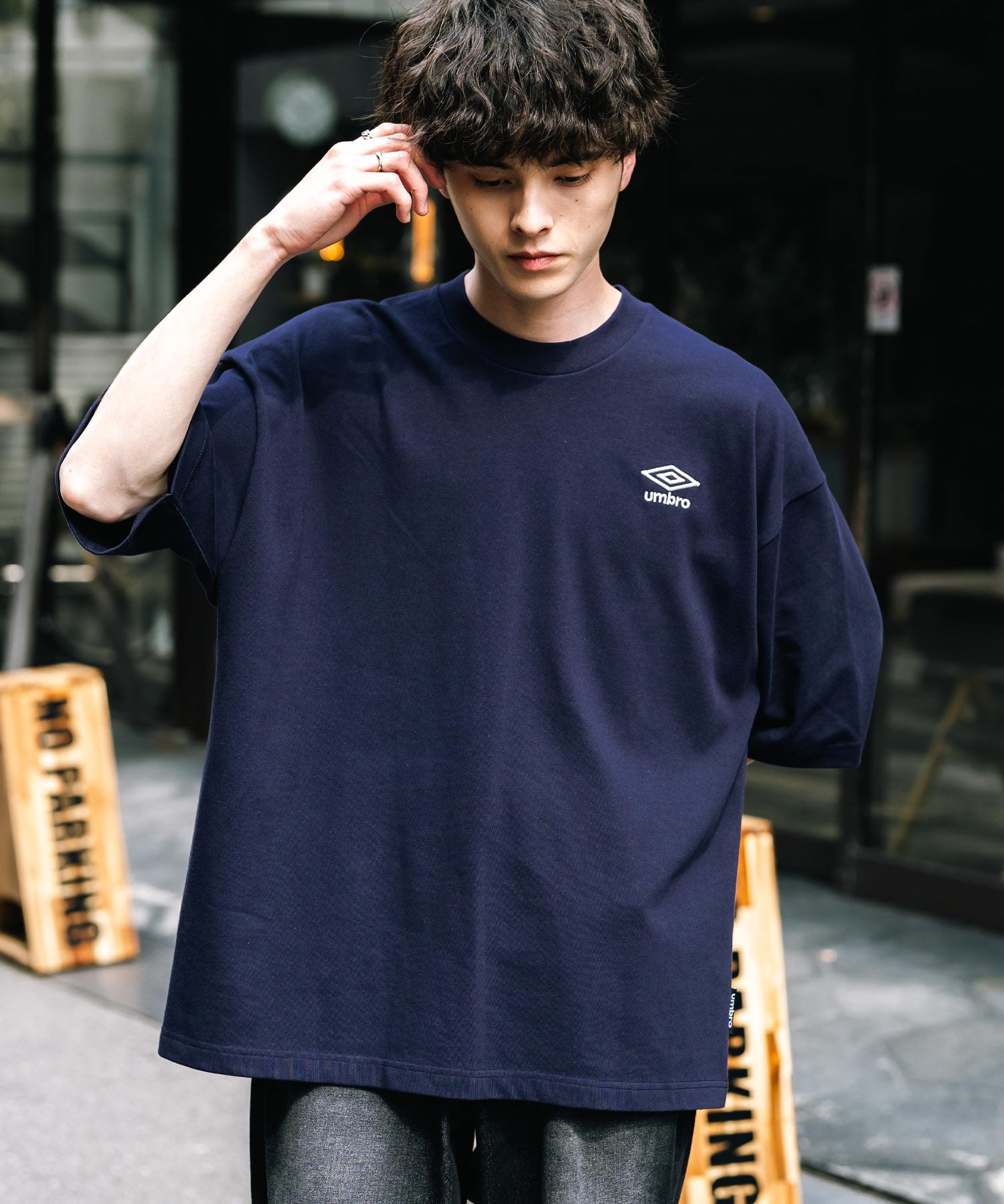 UMBRO アンブロ 別注コラボ オーバーサイズワンポイントロゴ刺繍クルーネック半袖Tシャツ