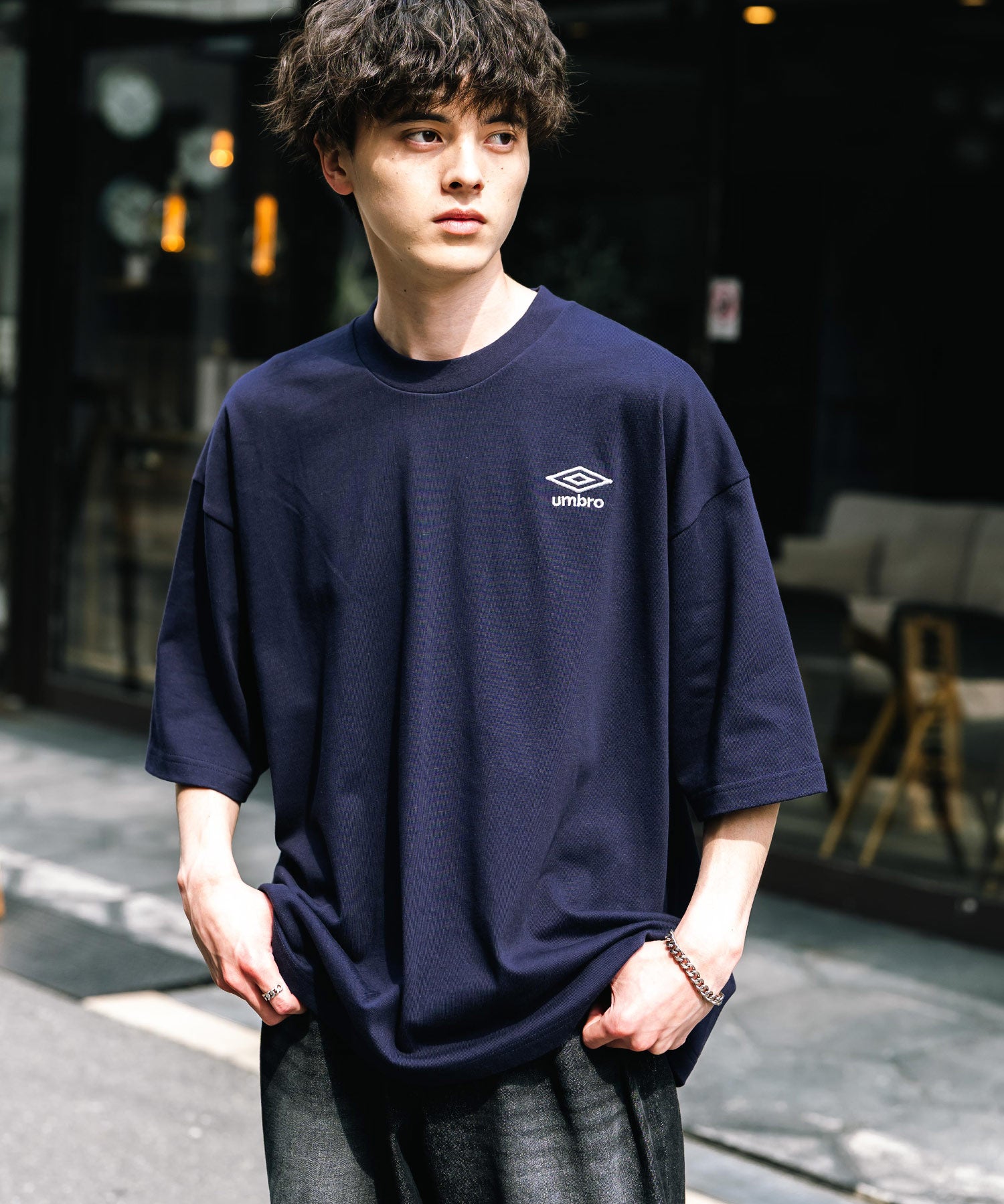 UMBRO アンブロ 別注コラボ オーバーサイズワンポイントロゴ刺繍クルーネック半袖Tシャツ