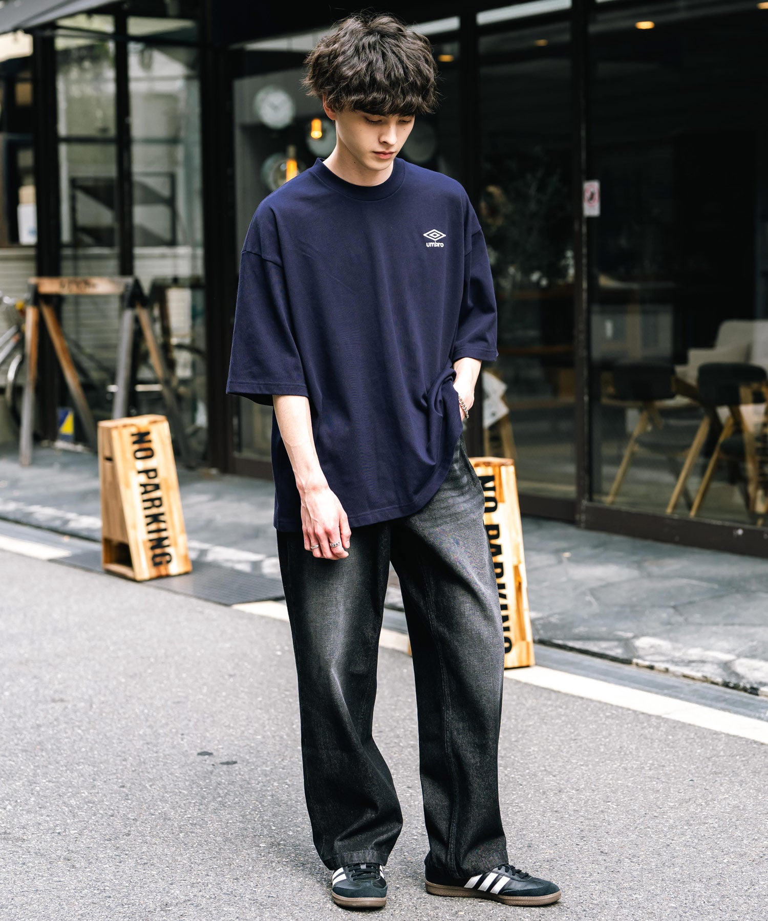 UMBRO アンブロ 別注コラボ オーバーサイズワンポイントロゴ刺繍クルーネック半袖Tシャツ