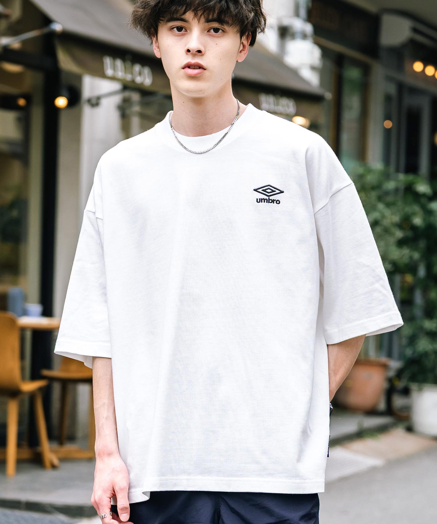 UMBRO アンブロ 別注コラボ オーバーサイズワンポイントロゴ刺繍クルーネック半袖Tシャツ