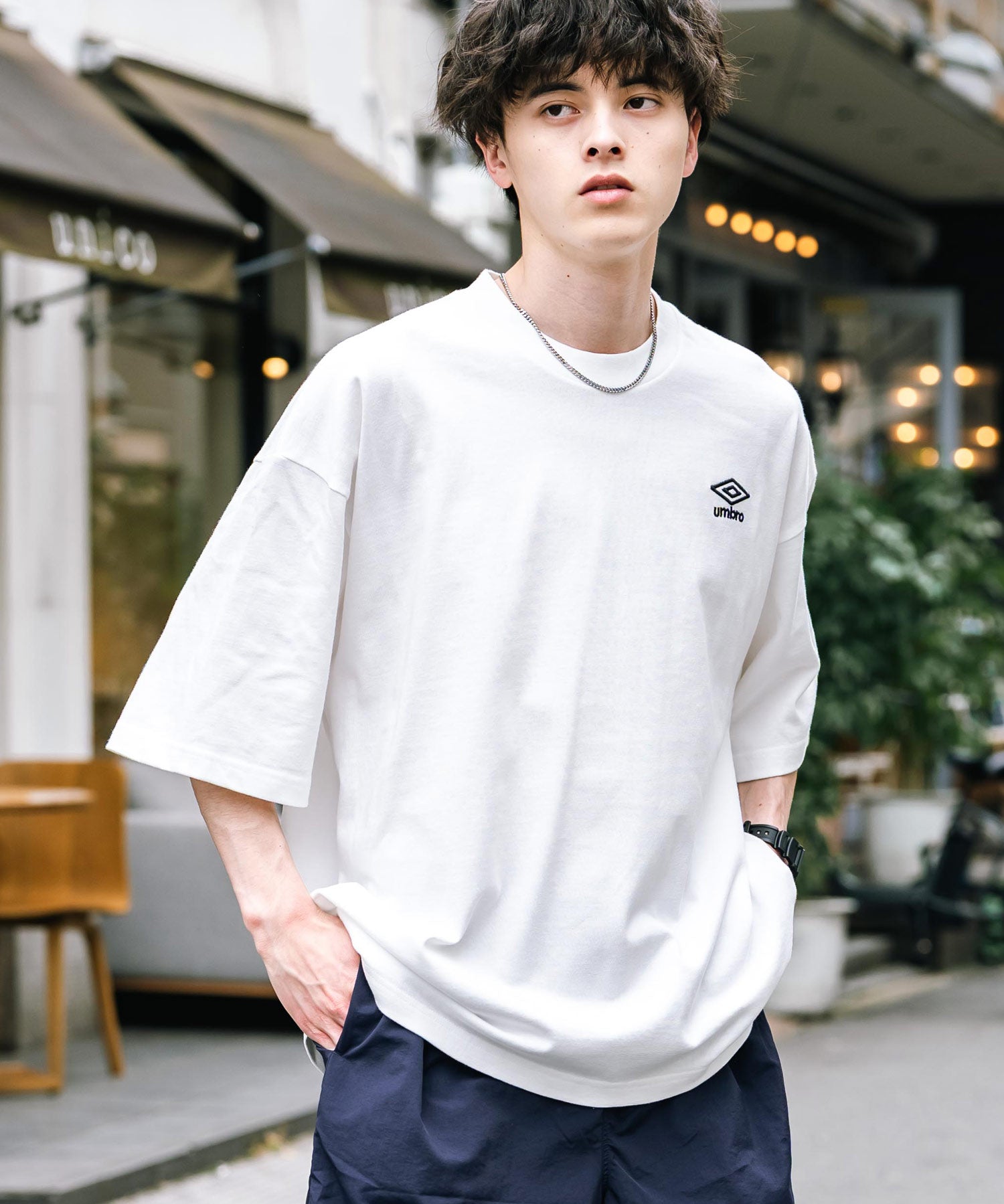 UMBRO アンブロ 別注コラボ オーバーサイズワンポイントロゴ刺繍クルーネック半袖Tシャツ
