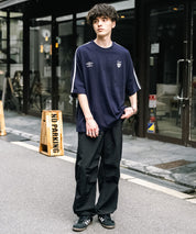UMBRO アンブロ 別注コラボ オーバーサイズサイドライントラックワンポイントロゴ刺繍クルーネック半袖Tシャツ