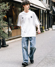 UMBRO アンブロ 別注コラボ オーバーサイズサイドライントラックワンポイントロゴ刺繍クルーネック半袖Tシャツ