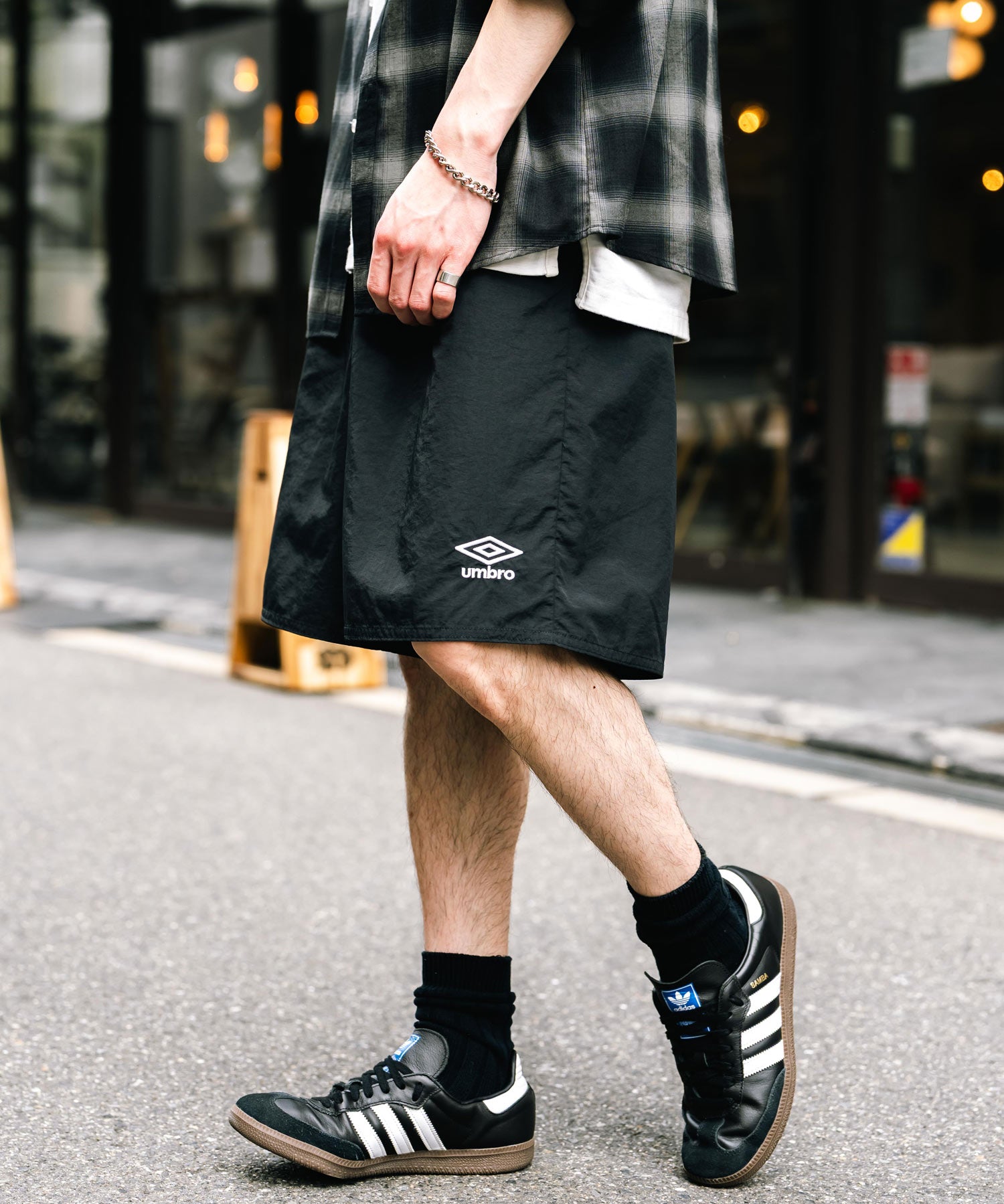 UMBRO アンブロ 別注コラボ ワンポイントロゴ刺繍ナイロンショートパンツ/ハーフパンツ セットアップ可能