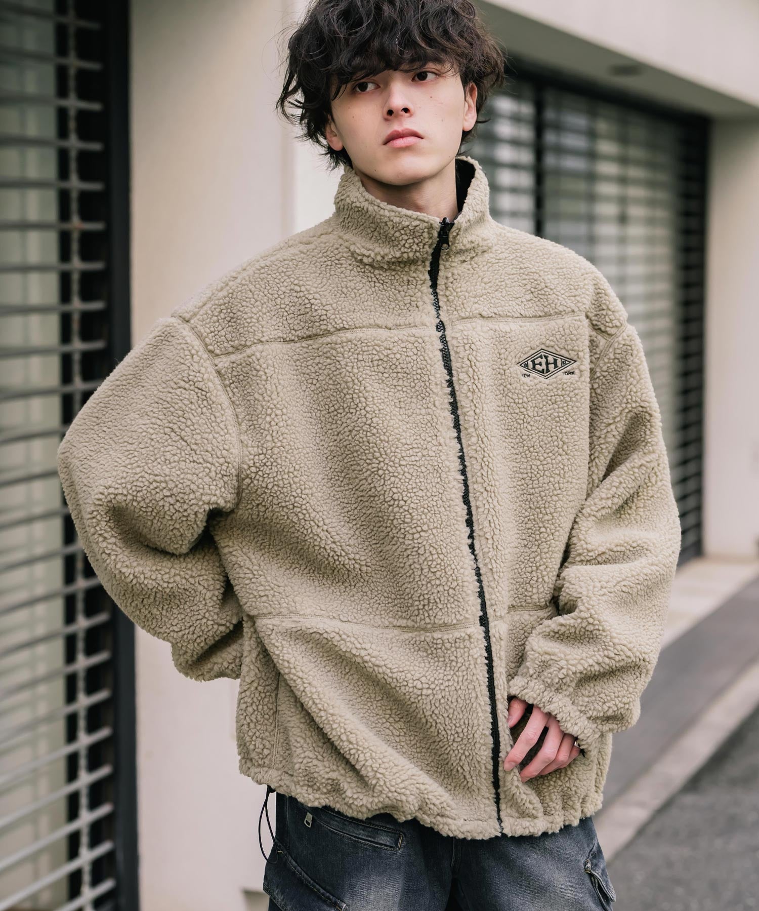 新色追加 2Wayリバーシブル 両A面オーバーサイズワンポイントサークルロゴ刺繍スタンドネックボアブルゾン 14527